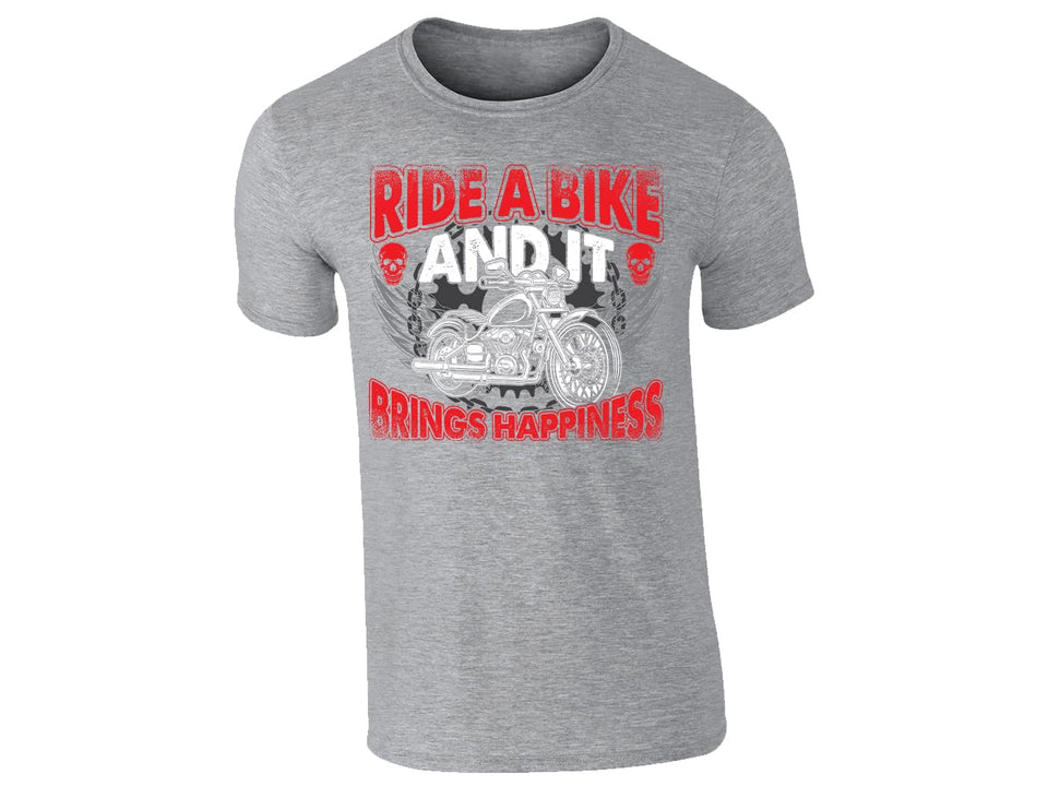 Brings Happiness T-Shirt Mens Winged Motorcycle Skull Graphic Biker Enthusiasts Ride a Bike Cool Rider Shirt Party Wear Style