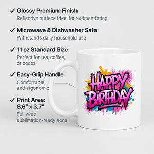 Happy Birthday Mug Colourful Design Cup Funny Printed Birthday Gift for Unique Funny Birthday Present for Him Her Coworker Family Friends Dad Love Tea Coffee