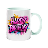 Happy Birthday Colour Handle Mug – Funny Colorful Ceramic Gift for Husband, Wife, Parents, Friends, or Couples