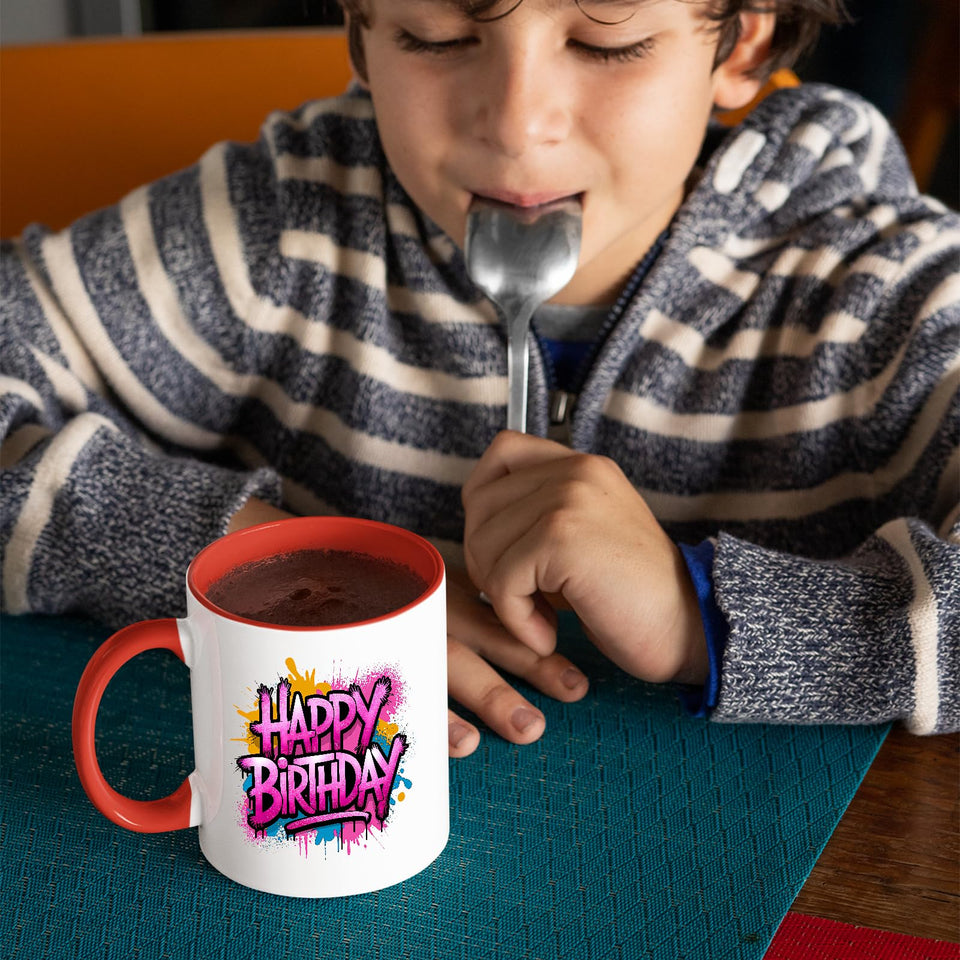Happy Birthday Colour Handle Mug – Funny Colorful Ceramic Gift for Husband, Wife, Parents, Friends, or Couples