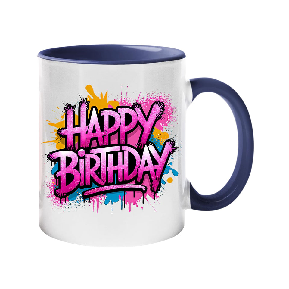 Happy Birthday Colour Handle Mug – Funny Colorful Ceramic Gift for Husband, Wife, Parents, Friends, or Couples
