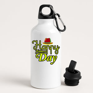 Happy Fathers Day Bottle Bold Hat Graphic Funky Fedora Print Silver Hydration Flask Travel Gift Container for Dad Papa or Grandad