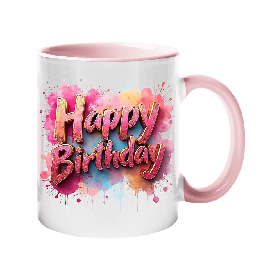 Happy Birthday Colour Mug – Splash Print Ceramic Cup for Dad, Mum, Kids & Friends