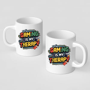 Gaming is My Therapy Mug Retro White Coffee Cup Funny Gamer Gift with Headphones Controllers Character Style Video Game Mental Health Quote Mug Console Players