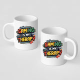 Gaming is My Therapy Mug Retro White Coffee Cup Funny Gamer Gift with Headphones Controllers Character Style Video Game Mental Health Quote Mug Console Players