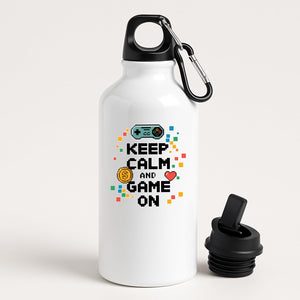 Keep Calm and Game On Water Bottle Gamer Hydration Bottle Controller Design Funny Gaming Gift for Him Her Reusable Sports Bottle for Nerds Geeks Console Retro Players