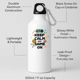 Keep Calm and Game On Water Bottle Gamer Hydration Bottle Controller Design Funny Gaming Gift for Him Her Reusable Sports Bottle for Nerds Geeks Console Retro Players