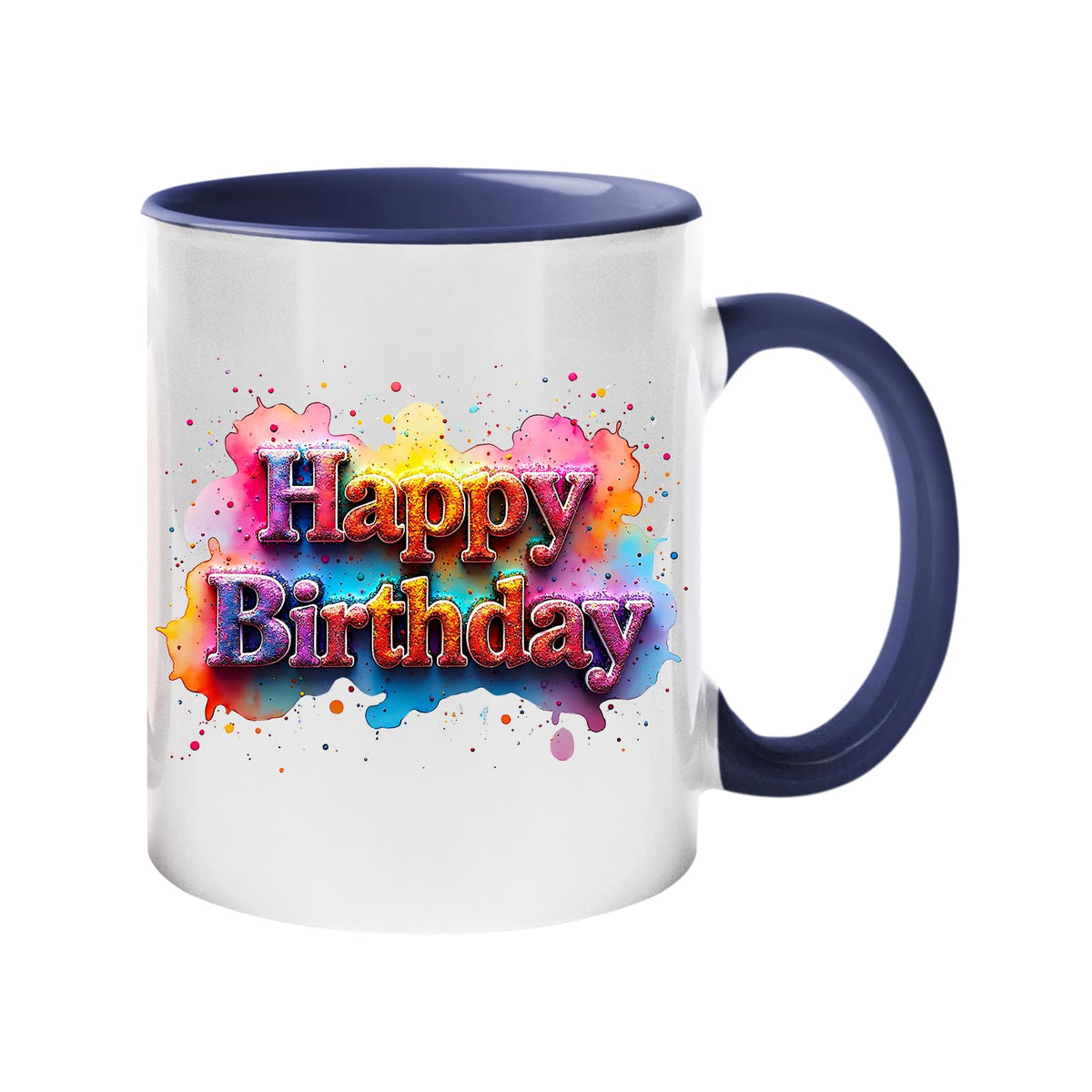 Colour handle mug with pastel graffiti “Happy Birthday” lettering