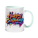 Happy Birthday Colour Mug – Vibrant Paint Drip Design Ceramic Cup for Men, Women & Kids