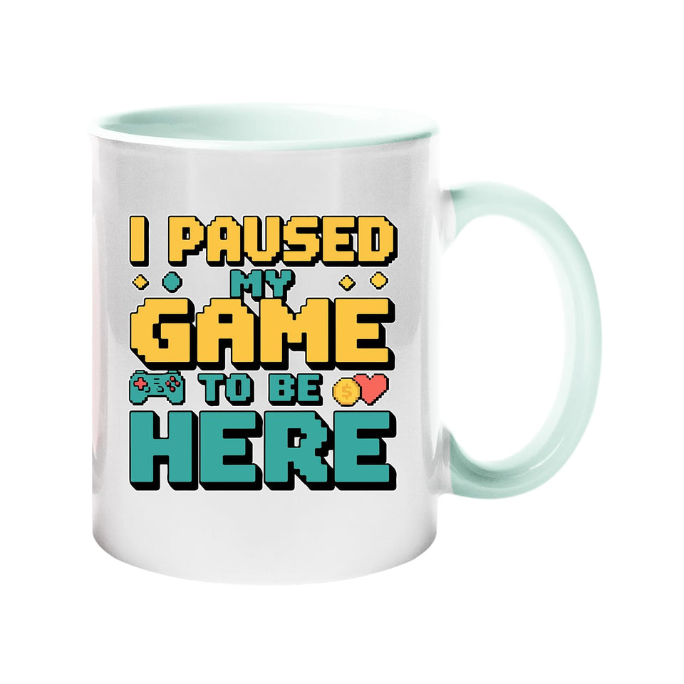 I Paused My Game to Be Here Mug – Funny Gamer Coffee Cup with Retro Controller for Him, Her, Teens & Gaming Fans