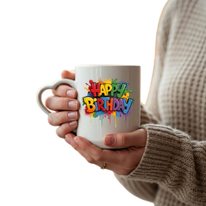 Happy Birthday Heart Mug | Colorful Gift for Him, Her, Kids – 2025 Celebration Cup