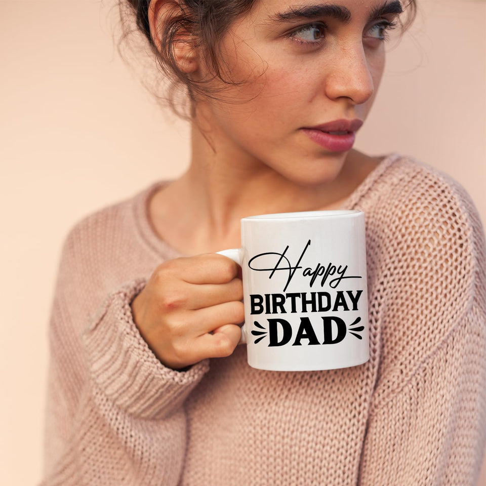Happy Birthday Dad Mug Funny Coffee Cup Gift for Father from Son Daughter Ceramic Tea Mug for Daddys Birthday Celebration Gift Idea for Him from Kids Dad Present Mug