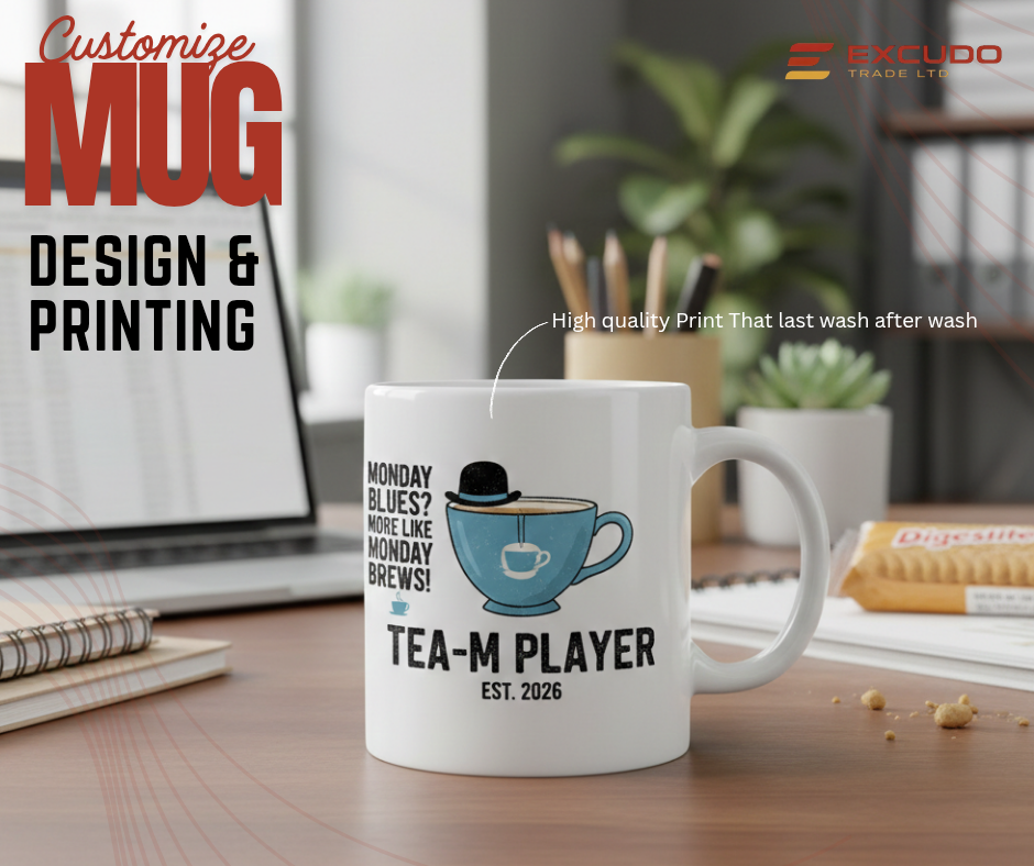 Monday Blues? More Like Monday Brews! Mug on an office desk