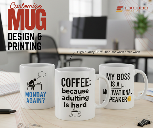 Coffee: Because Adulting Is Hard Mug on an office desk