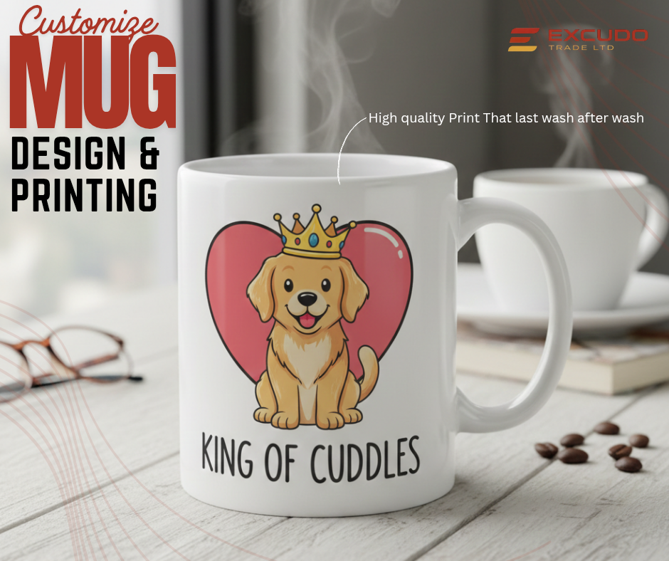 King of Cuddles Mug on a table