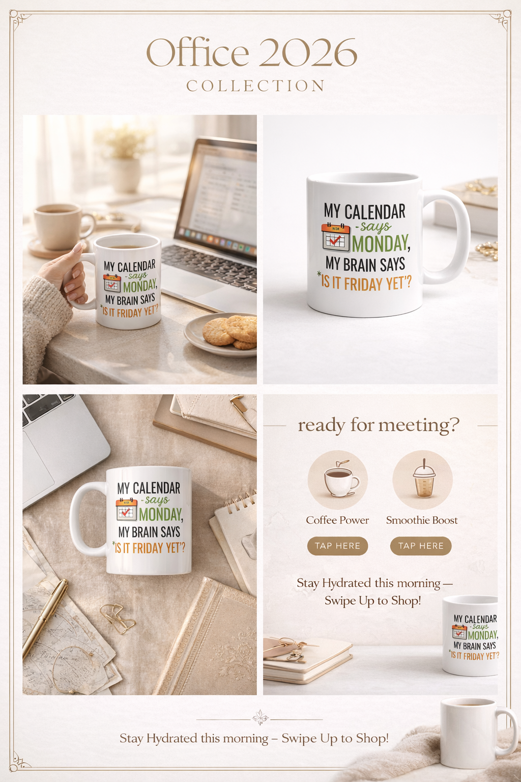 Is It Friday Yet? Mug shown in a home and office collage